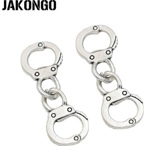 JAKONGO Antique Silver Plated Handcuffs Connectors for Jewelry Making Findings Accessories DIY Handmade 31x11mm 6pcs/lot