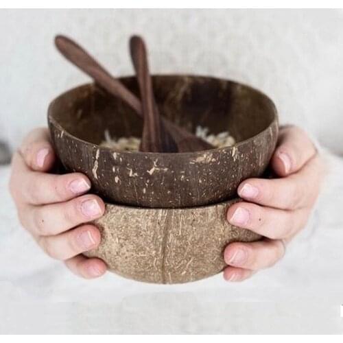 Natural Coconut Bowl set Creative Coconut Shell Fruit Salad Noodle Rice Bowl Wooden bowl Tableware restaurant kitchen hot sale