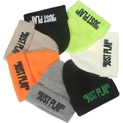 New JUST PLAY 3D Embroidery Beanies For Men Women Keep Warm Cap Cotton Soft Fashion Knitted Winter ski Cycling Hat Hip-hop Hats