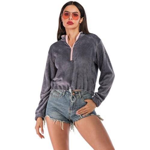 Pure Color Casual Sweater Women 2021 New Autumn and Winter Clothes Plus Velvet Warm Loose Zipper All-match Coat Jacket