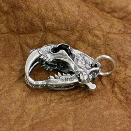 Openable Tiger Lion Skull Pendant 925 Sterling Silver Mens Punk Pendant TA214 JP