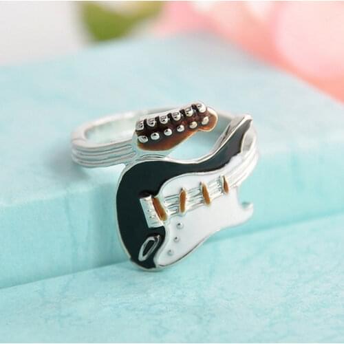 Punk Guitar Shape Women Rings Silver Color Hip Hop Party Ring For Men Delicate Gift New Fashion Jewelry C1378