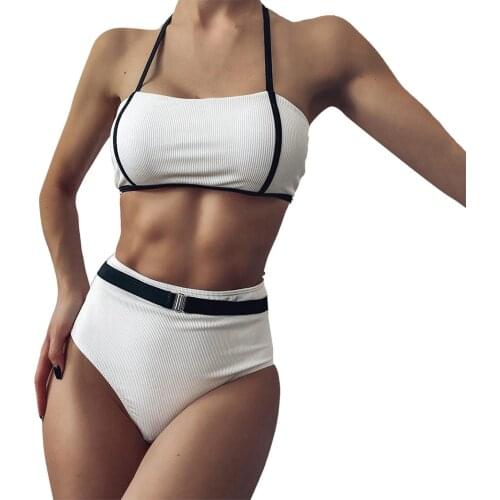 Swimming Beach Bathing Suit Swimwear New High Waist Solid Color Stitching Split Swimming Bikini Swimsuit Summer Female