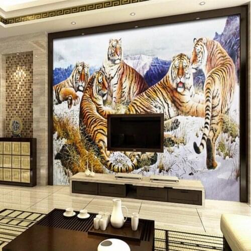 Drop Shipping Custom Photo Wallpaper Stereo Wallpaper Tiger Landscape Painting Custom Living Room Wallpaper Lobby Studio Mural