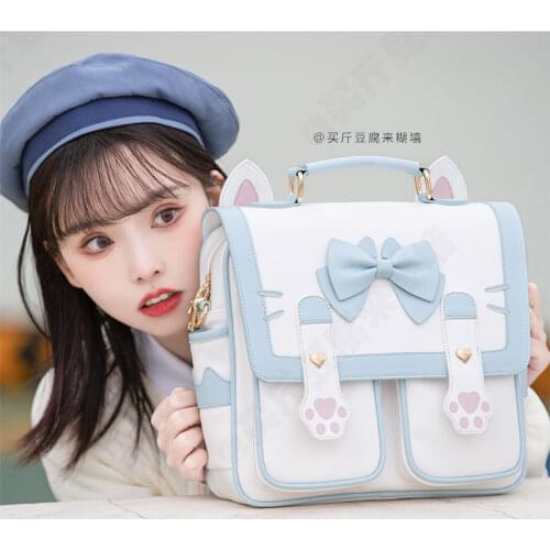 Small Fresh Fashion Cute Bowtie Cat JK Messenger Bag Backpack Student Preppy Style Sweet Lolita Girl Shoulder Bag Anime Cosplay