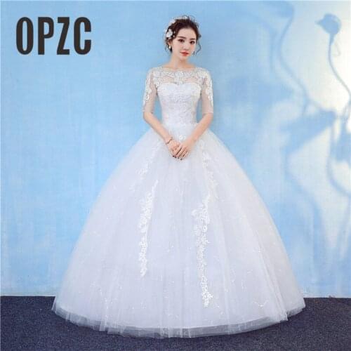 Real Photo Vestido De Noiva Orgazan Boat Neck Half Sleeve Wedding Dress 2018 New Fashion Lace Elegant Bride Princess Appliques G
