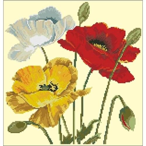 Tricolor poppy patterns Counted Cross Stitch 11CT 14CT 18CT Cross Stitch Kits Embroidery Needlework Sets