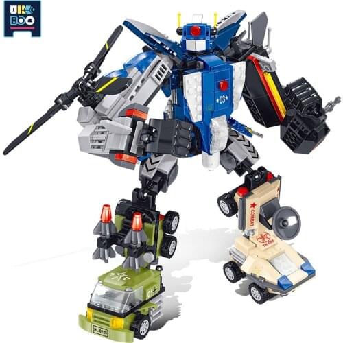 UKBOO 699PCS 6IN1 City Military Transformation Mecha Model Building Blocks DIY Super Armor Robot Bricks Toys For Children