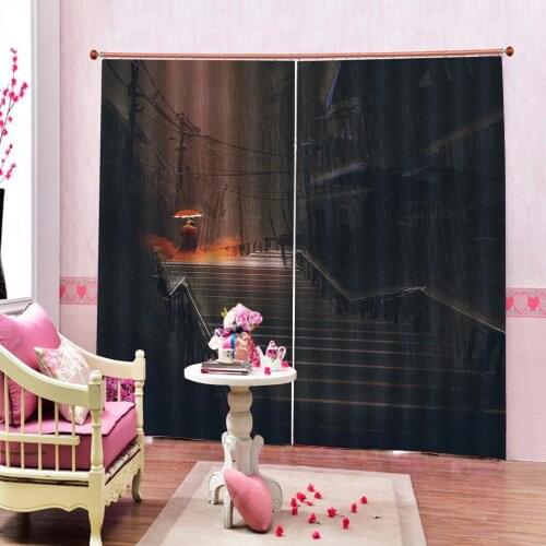 Outdoors Street corner rain Blackout Curtains For Living Room Bedroom Window Drapes Home Indoor Decor 2 Panels with Hooks