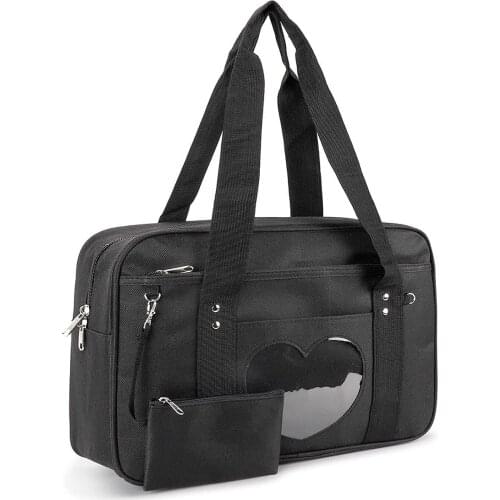 Fashion Cute Women Transparent Love Heart Patchwork Canvas Shoulder Bag Casual Ladies Large Capacity Travel Handbags