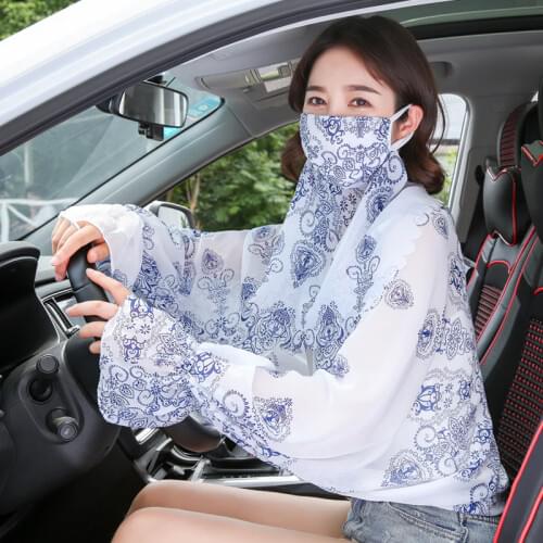 Lady Long Summer Gloves Ice Sleeve Sunscreen ProtectivMittens 2pcs Female Arm with Long Anti-UV Sleeve Two Piece Set B9759