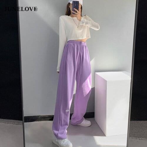 JuneLove Spring Women Sports Casual Cotton Trousers Vintage Female Elastic High Waist Loose Cargo Pants Jogging Pants Trousers