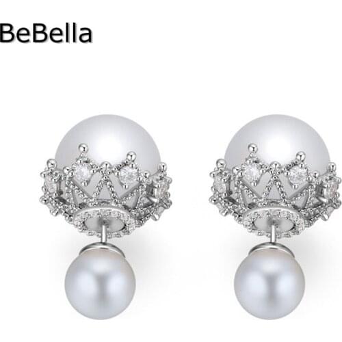 BeBella Flower Setting Pearl Earrings With Zirconia Earrings Made With High Grade Ziconia For Women Fashion Gift