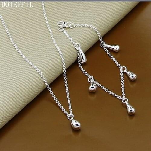 DOTEFFIL 925 Sterling Silver Water Droplets/Raindrops Necklace Bracelets Set For Women Wedding Engagement Party Jewelry