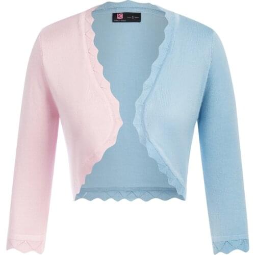 Kate Kasin Womens Sweater Coats 3/4 Sleeve Open Front Cropped Length Bolero Shrug Knitting Cardigan Retro Slim Short Tops Lady