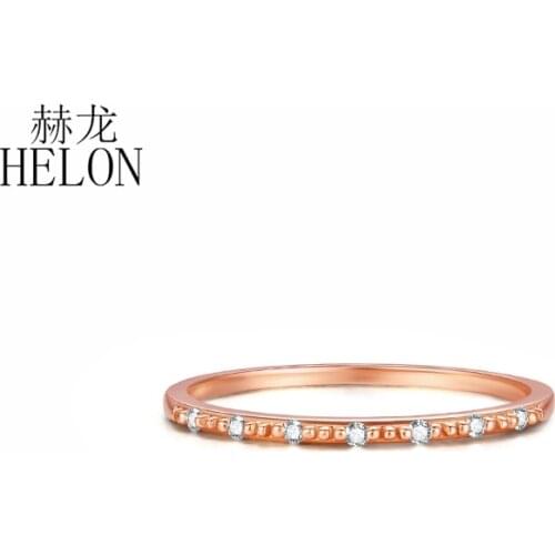 HELON Solid 14k Rose Gold AU585 Round Cut SI/H 100% Genuine Natural Diamonds Engagement Wedding Ring Women Trendy Fine Jewelry