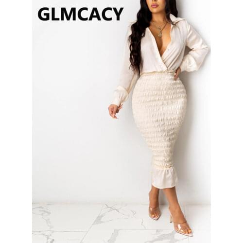 Women Long Sleeve Buttoned Dress Shirring Bodycon Elegant Evening Party Dresses