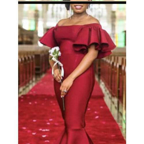 Women Red Party Long Dress Prom Off Shoulder Flare Sleeves Maxi Long Mermaid Christmas Dinner Birthday Celebrity Outfits XXL New
