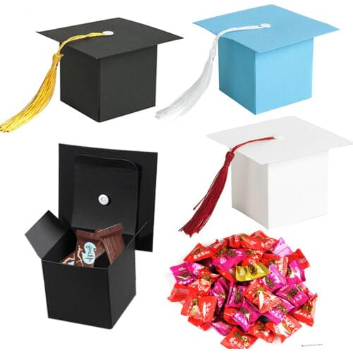 10pcs Paper Graduation Cap Candy Treat Boxes Gift Boxes with Tassel Graduation Party AN88