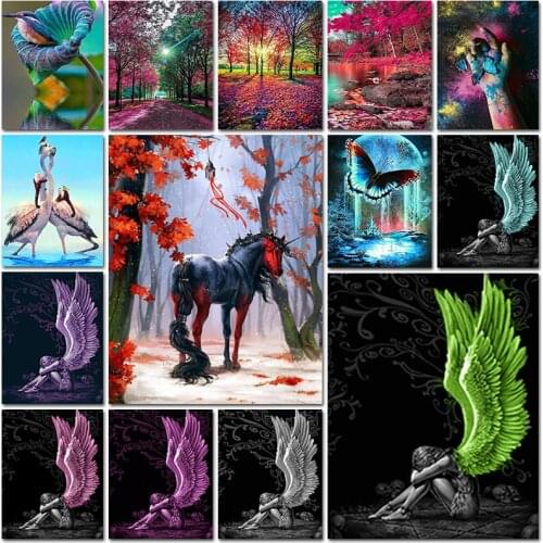 Diamond painting full square 5d embroidery Horse bird butterfly landscape wings color Cross stitch Mosaic home decor Paintings