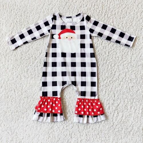 Free Shipping Item For Children Black And White Plaids Jumpsuit Toddler Girls Cute Santa Romper For Christmas