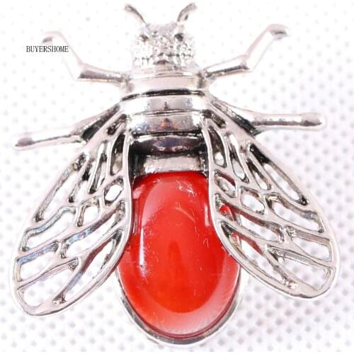 37x37MM Cicada Brooch Natural Stone Red Carnelian Bead Pendant For Men Women Jewelry Gift 1Pcs K623
