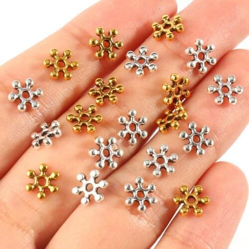 100pcs Snowflake Shape Gold Silver Color Metal Hollow Alloy Beads for Jewelry Making Supplies Accessories DIY Bracelet 7x2mm