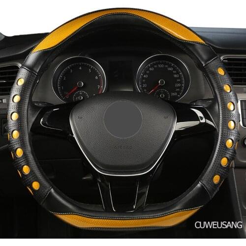 CUWEUSANG Carbon Fiber Leather Car Steering Wheel Cover For Skoda Octavia Kodiaq Rapid Fabia Yeti Karoq
