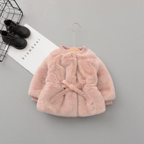 Warm Winter Children Baby Kids Girls Infants Faux Fur Bow O-neck Thicken Parkas Princess Coat Cardigan Outwear Casacos S7888