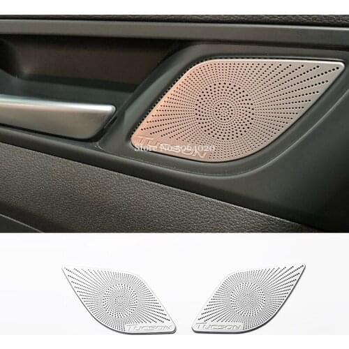 For Hyundai Tucson 2015-2019 2020 Stainless Interior Door Speaker Trim Bezel Cover Garnish Sticker Car Accessories Styling 2pcs