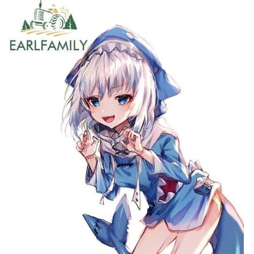 EARLFAMILY 13cm x 10.4cm For Gawr Gura Hololive Car Stickers Window Fine Decal Vinyl Bumper Waterproof Suitable for VAN RV