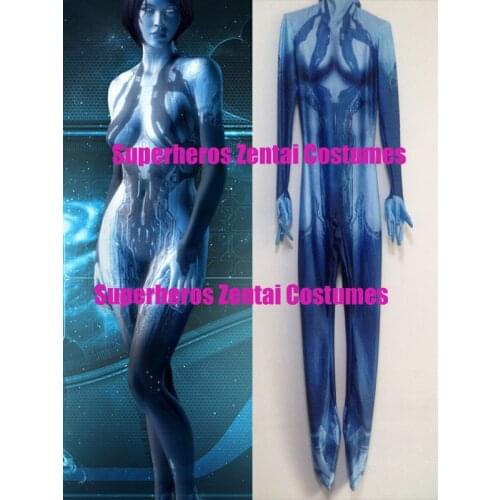Halo Cortana Costume Game Girl Cortana Cosplay Suit 3D Print Zentai Halloween Cosplay Costumes Zentai Catsuit Custom