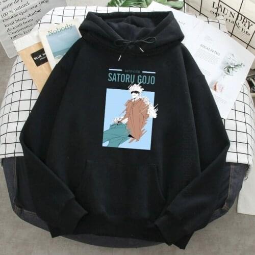 Jujutsu Kaisen Gojou Satoru Print Hoodies Man Warm Streetwear Autumn Spring Hooded Tops Pullover Male Daily Casual Loose Hoody