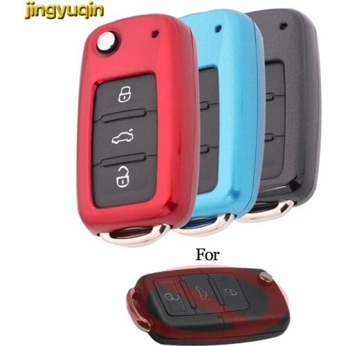 Jingyuqin ABS Paint Remote Car Key Case Cover For VW Golf Bora Jetta POLO GOLF Passat Skoda Octavia A5 Fabia SEAT Ibiza Leon