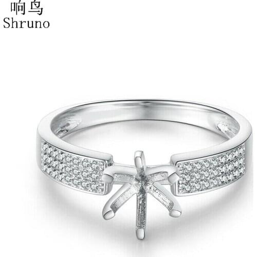 Shruno Solid 10K White Gold Natural Diamonds Fine Jewelry Engagement Wedding Ring Setting Fit Round 5.75 -7.25mm Semi Mount Ring