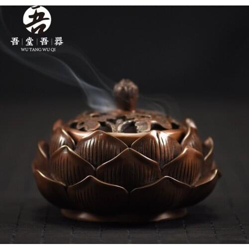 Wutang Wuqi pure copper incense burner household aloe incense burner lotus red copper sandalwood plate incense burner