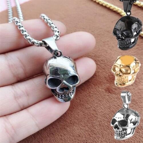 Personality Skull Head Alloy Pendant Necklaces for Women Men Gothic Punk Hip Hop Clavicle Necklace Halloween Jewelry Gifts Party