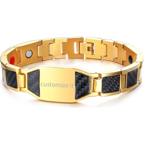 BONISKISS Free Engrave Bracelets For Men Stainless Steel Fashion Jewelry Man Locomotive Bike Punk Chain Magnet Bangle 2020