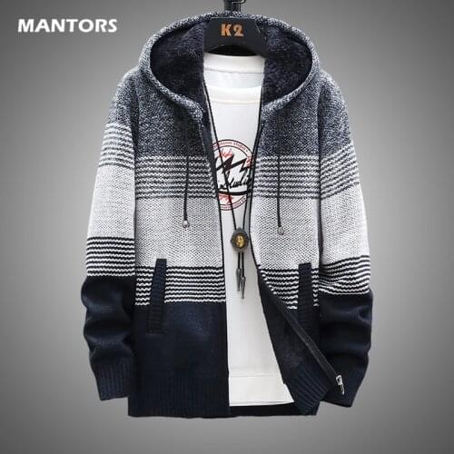 Inner Fleece Sweaters for Men Winter Warm Knitted Men Slim Sweaters Autumn Hooded Thick Coat 2020 Mens Cardigan Clothing XXXL