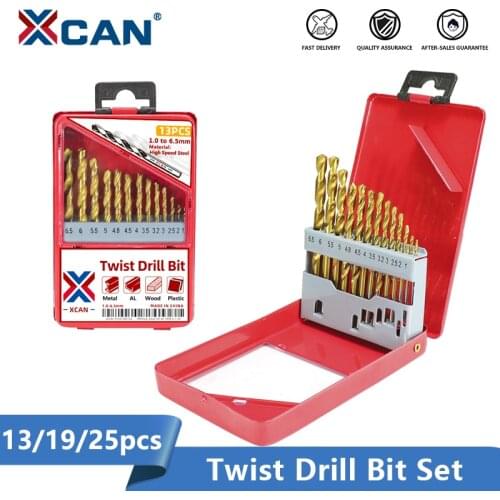 XCAN Drill Bit 13/19/25pcs 1.0-13mm Twist Drill Bit Titanium Coated Wood Metal Drilling Tool HSS Hole Cutter Metal Drill