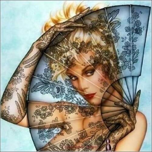 Embroidery Counted Cross Stitch Kits Needlework - Crafts 14 ct DMC Color DIY Arts Handmade Decor - Fan Beauty