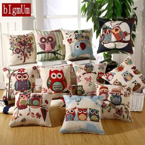 Pillow Case Cushions For Living Room Owl Embroidery Print Pillow Cover Linen Cotton Pillowcase Soft Square Home Textile New 2018