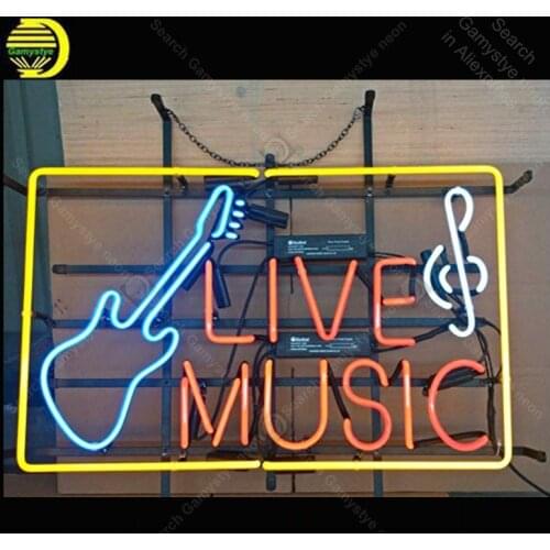 Neon Sign for Live Music Guitar neon Beer Bar Room improvement Handicraft Store Real Glass Tube Bar room Accesaries neon light