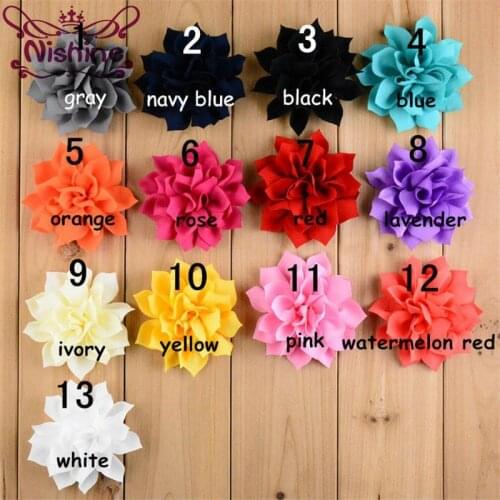 Nishine 30pcs/lot 13 Colors 3.2 Inch Handmade Layer Chiffon Lotus Flowers Girls Dress Up Boutique DIY Hairpins Hair Accessories