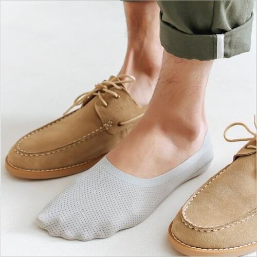 New Mens Boat Socks Ice Silk Mesh Invisible Socks Dispensing Non-slip Breathable Socks Pure Cotton Socks