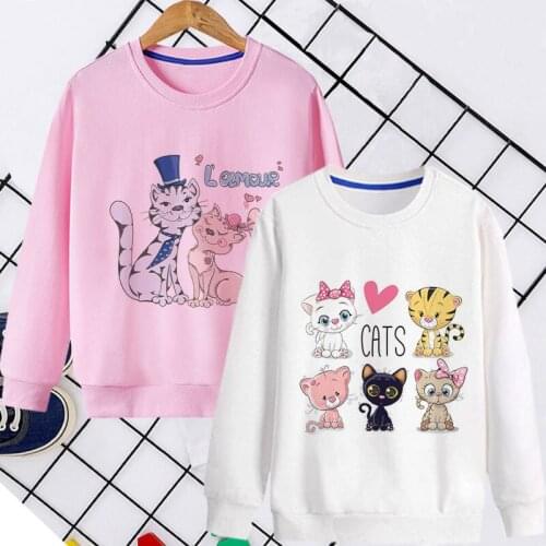2021 Autumn New Unisex Long-Sleeved Round Neck Boy Interesting Cute Cat Print Casual Fashion Top Girl Hooded Sweater Pink White