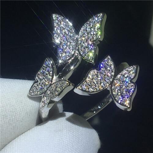 Charming Butterfly ring Jewelry 925 Sterling silver AAAAA Cubic Zirconia Party Wedding Band Rings for women Finger Jewelry