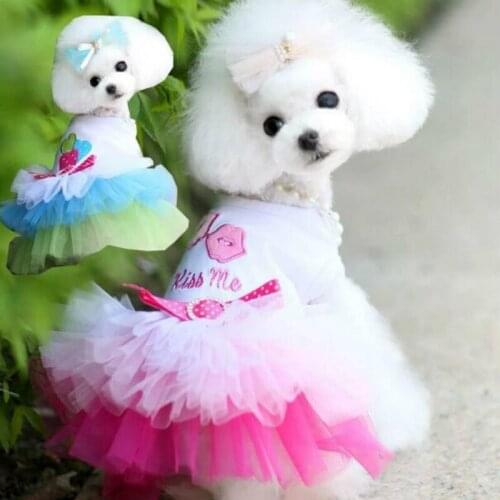 Dog Clothes Birthday Party Dress for Small Dogs Spring Summer Bowknot Lace Dresses Mascotas Roupa Sweety Print Princess Dress