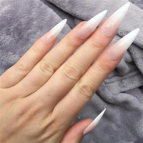 Ombre Medium Press On Nails Stiletto Bare Nude Gradient Full Cover Fake Nails With Glue Sticker Artificial Glossy Faux Ongles