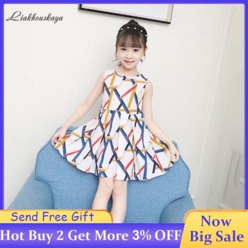 3-14 Years Girls Dresses 2020 Kids Summer New Stripe Sleeveless Cute Vacation Sundress Baby Sweet Elegant Floral Princess Dress